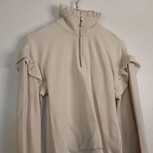 Cami NYC Margaret ruffle-trimmed Pearl Zipper French cotton-terry sweater - Picture 5 of 16